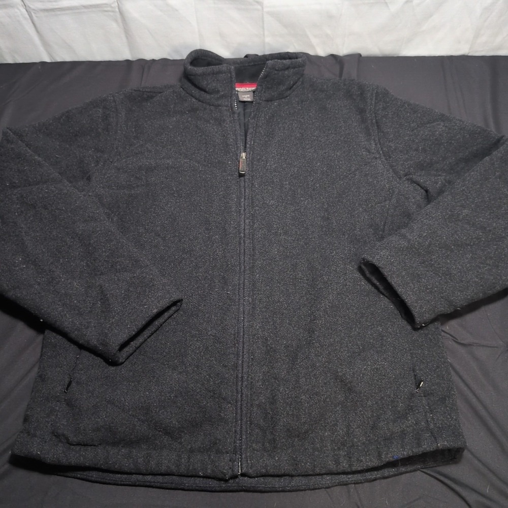 Woolrich Womens Med‎ Wool Jacket Charcoal Heather Chevron Quilted Full Zip Coat